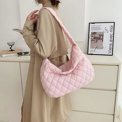 Quilted Ballerina Extra Large Puffer Tote Crossbody Padded Shoulder Bag