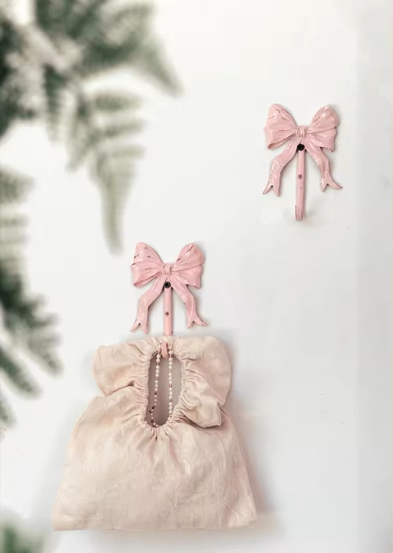 Pink Bow Iron French Ribbon Wall Hooks Vintage Coquette Style 1pc
