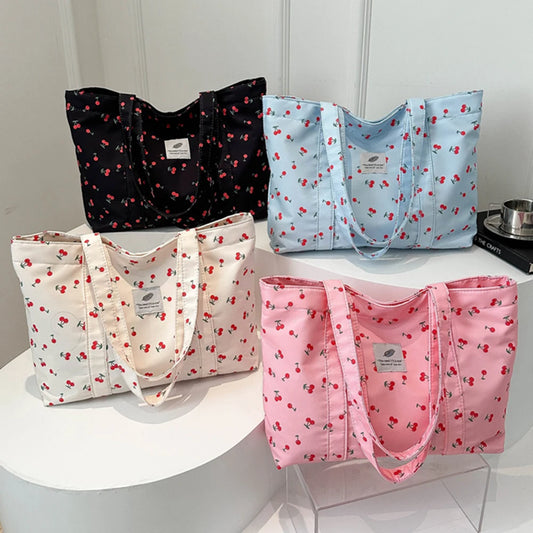Cherry & Strawberry Print Cotton Shopper Reusable Tote Shoulder Bag