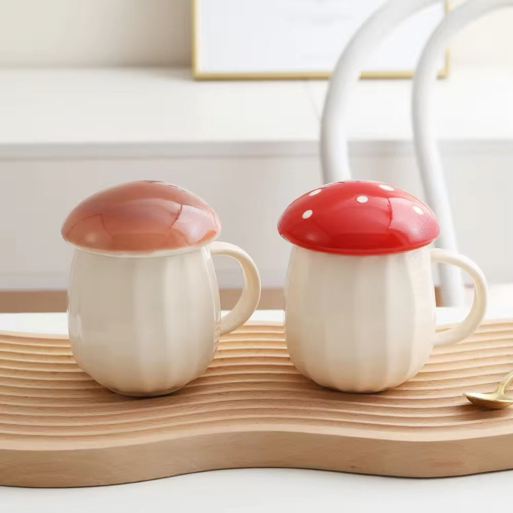 Autumn/Fall Mushroom Fairycore Large Lidded Ceramic Handmade Mug