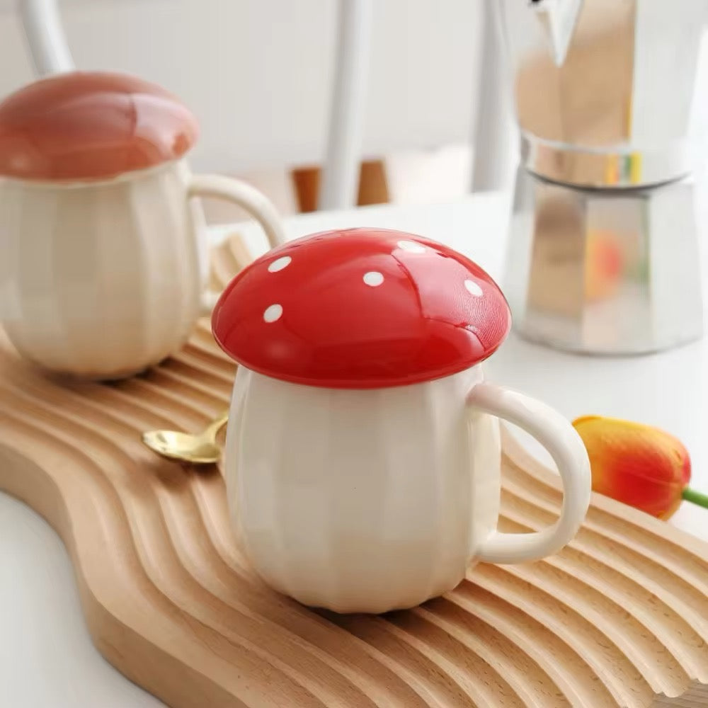 Autumn/Fall Mushroom Fairycore Large Lidded Ceramic Handmade Mug