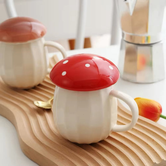 Autumn/Fall Mushroom Fairycore Large Lidded Ceramic Handmade Mug