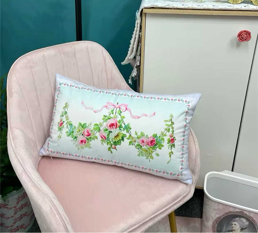 Pink Floral Ribbon Vintage French Princess Pillow Case