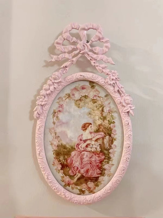 Romantic Pink Ribbon Baroque Vintage Floral Picture Frame Elegant Wall Decor