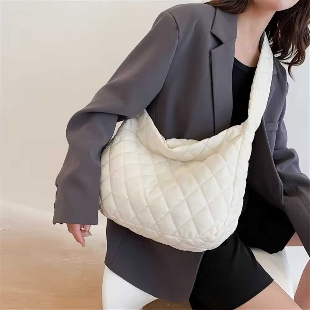 Quilted Ballerina Extra Large Puffer Tote Crossbody Padded Shoulder Bag