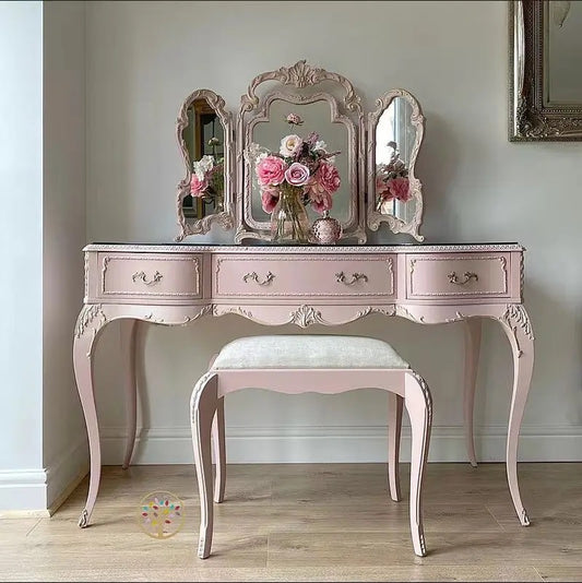 Antique Pink Royal Ornate French Vintage Vanity Mirror Dressing Table