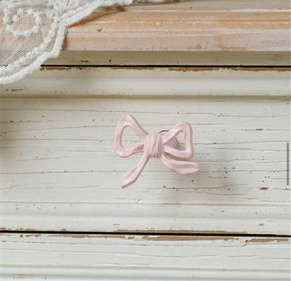 Pink Bow 2pc Iron French Ribbon Drawer Handle Vintage Coquette Style Door Knobs