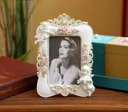 Cupid Floral Rose Romantic Pink Vintage Picture Frame Elegant Wall Decor