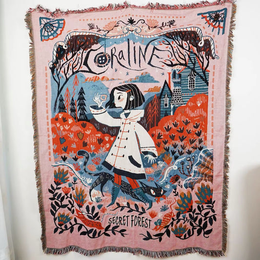 Coraline Whimsigoth Halloween Film Autumn Fall Jacquard Throw Blanket