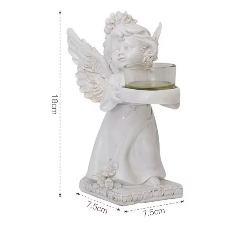 Matching Stone Angel Cupid Statue Tealight Candle Holders
