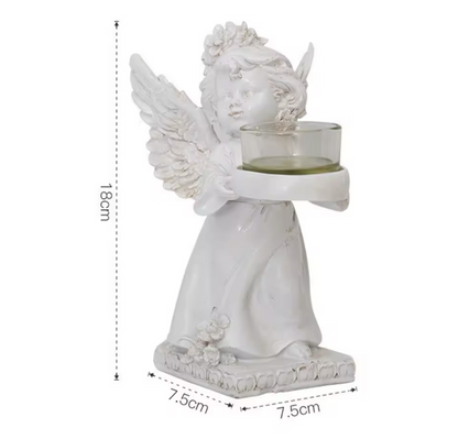 Matching Stone Angel Cupid Statue Tealight Candle Holders
