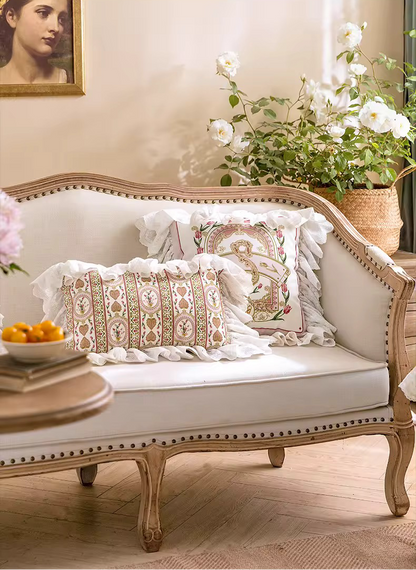 Floral Velvet Victorian French Bouquet Pink Princess Ruffle Hem Luxury Pillow Covers