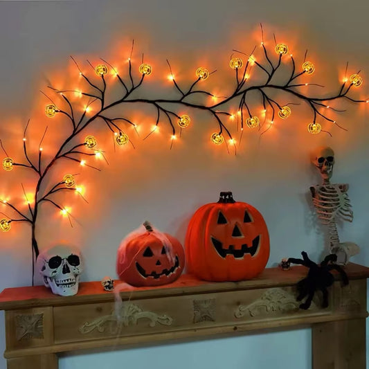 Halloween Tree Branch Pumpkin Decoration Wall LED Lights Strip