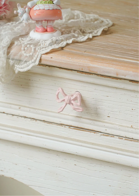 Pink Bow 2pc Iron French Ribbon Drawer Handle Vintage Coquette Style Door Knobs