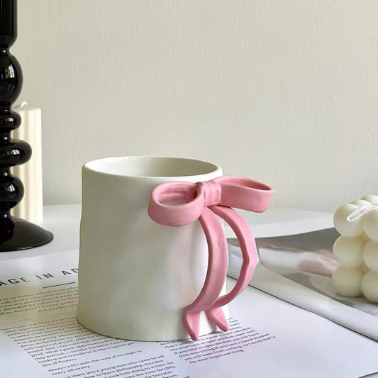 Ribbon Handle Pink Ceramic Handmade Coquette Mug