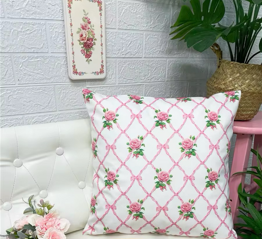 Pink Floral Ribbon Vintage French Princess Pillow Case