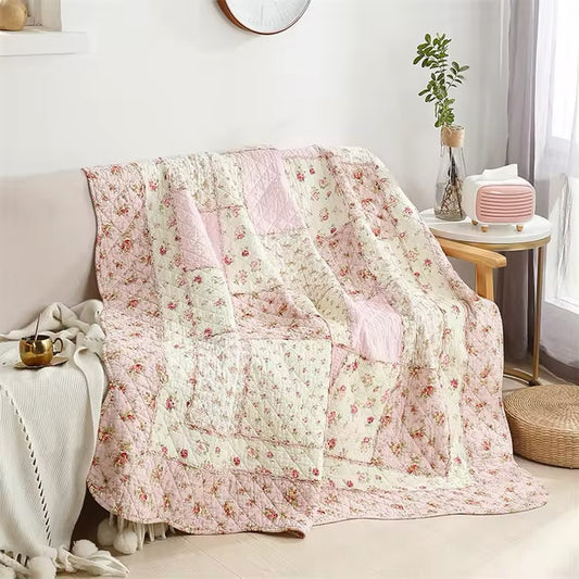 Floral Patchwork Quilt Blanket Vintage Pattern Embroidered BedSpread