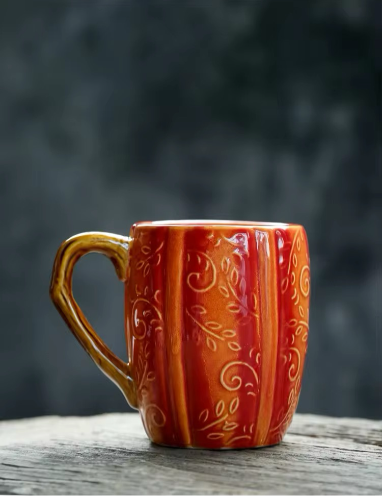 Autumn/Fall Pumpkin Vintage Large Ceramic Handmade Mug Decor
