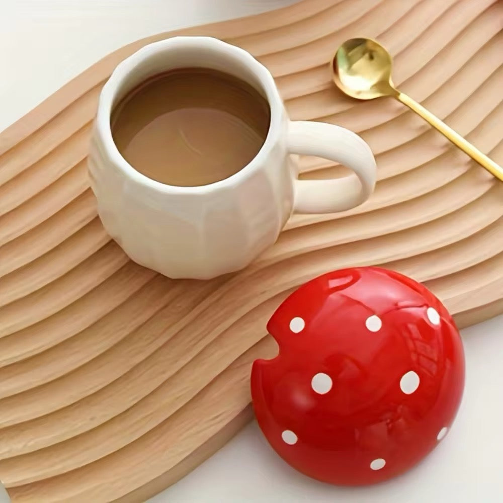 Autumn/Fall Mushroom Fairycore Large Lidded Ceramic Handmade Mug