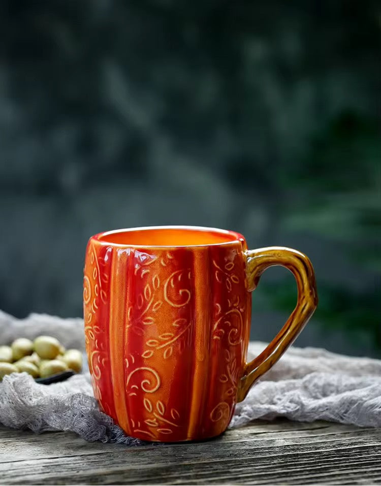 Autumn/Fall Pumpkin Vintage Large Ceramic Handmade Mug Decor
