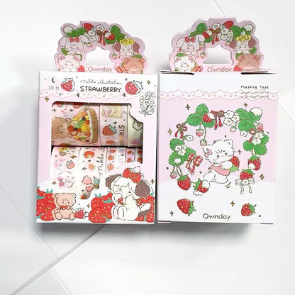 Ownday Cute 10pc Strawberry Puppy Design Original Washi Tape Box Set