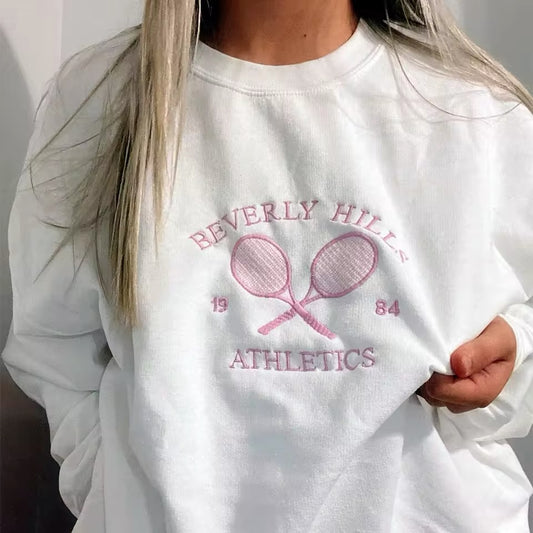 Beverly Hills Athletics 1984 Baby Pink Embroidered Tennis Sweatshirt Jumper