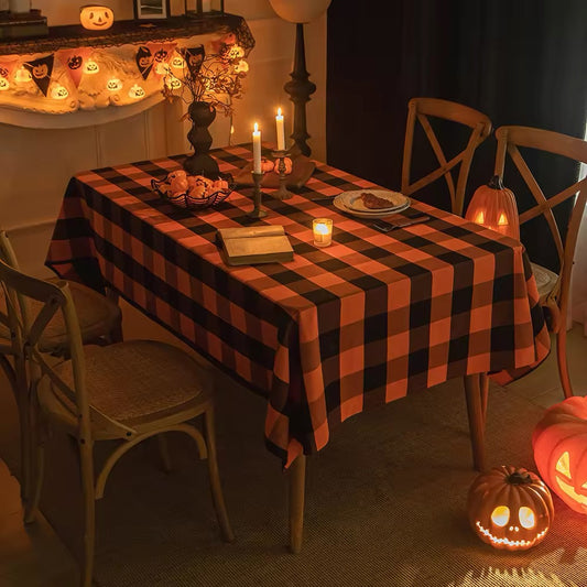 Halloween Orange and Black Picnic Check Table Cloth Whimsigoth Autumn Fall Decoration