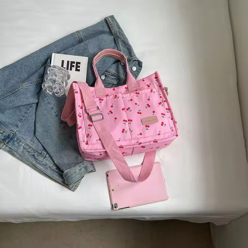 Cherries Print Puffer Crossbody Compartment Shoulder Bag