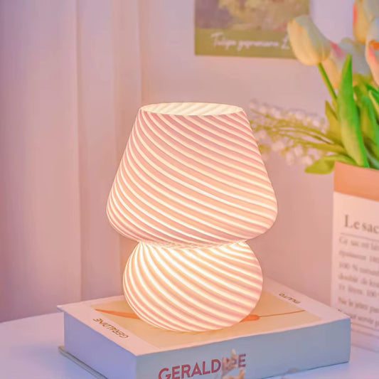 Mushroom Blush Pink Ceramic Twist Vintage Table Lamp
