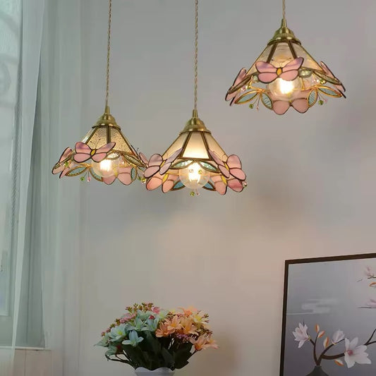 Butterfly Stained Glass Pink Nature Vintage Hanging Pendant Suspended Ceiling Light