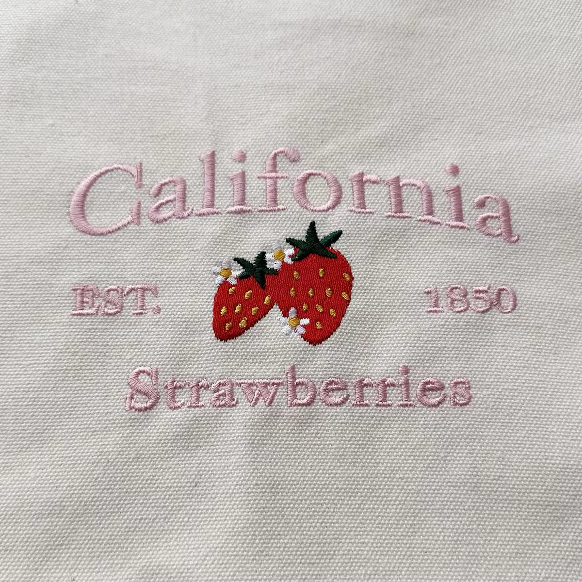 California Strawberries est. 1850 Canvas Baby Pink Embroidered Heavyweight Shopper Tote Bag