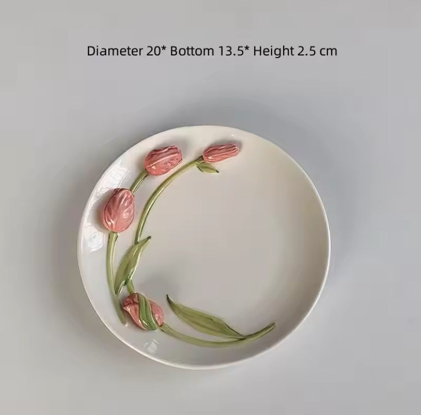 Tulip 3D Fairycore Ceramic Porcelain Mug And Plate Matching Set
