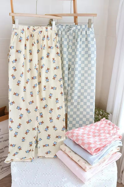 Beau Vie Womens Pyjamas Loose Cotton Stretch Bow Tie Casual Spring/Summer Pants
