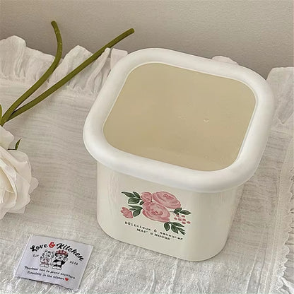 Enamel Pink Rose Vintage Cottagecore Removable Lid Storage Container Jar Kitchenware Decor