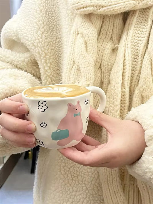 Baby Pink Bear Floral Ceramic Handmade Mug