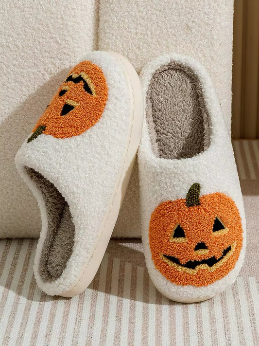 Fuzzy Cosy Pumpkin Halloween Soft Cream Beau Vie Fall Slippers