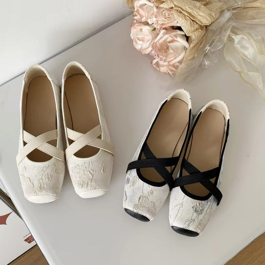 Embroidered Beau Vie Pointe Ballet Flats Slip On Shoes