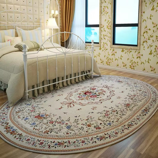 Elegant French Floral Bouquet Ribbon Vintage Cream Oval Carpet Rug