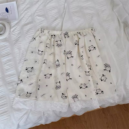 Sanrio Hello Kitty & Friends Womens Pyjamas Check Print Waffle Texture Loose Cotton Casual Stretch Shorts