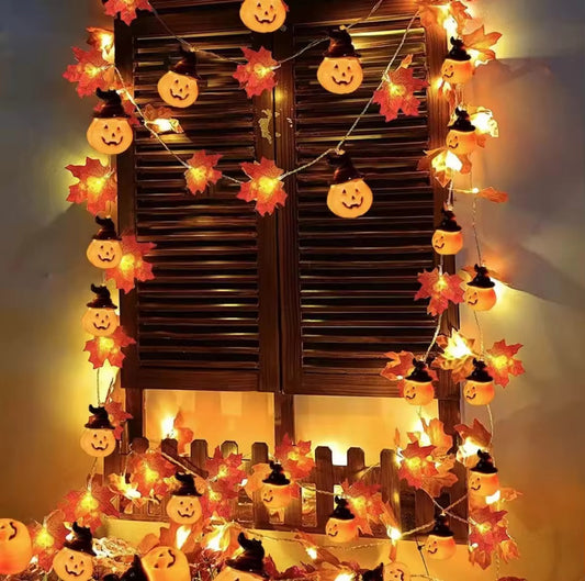 Witchy Pumpkin Autumn Maple Leaves Halloween Decoration Fairy Lights