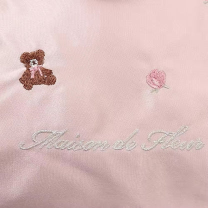 Maison De FLEUR Satin Teddy Bear Embroidered Ribbon Large Shoulder Bag