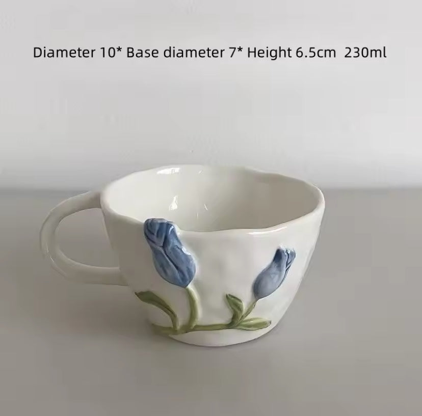 Tulip 3D Fairycore Ceramic Porcelain Mug And Plate Matching Set