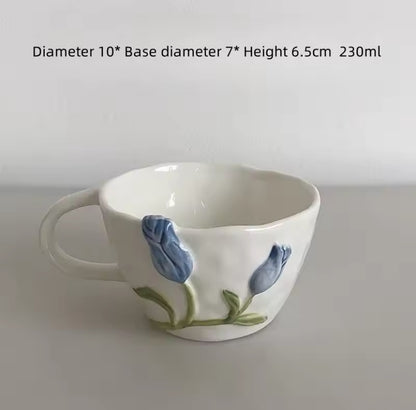Tulip 3D Fairycore Ceramic Porcelain Mug And Plate Matching Set