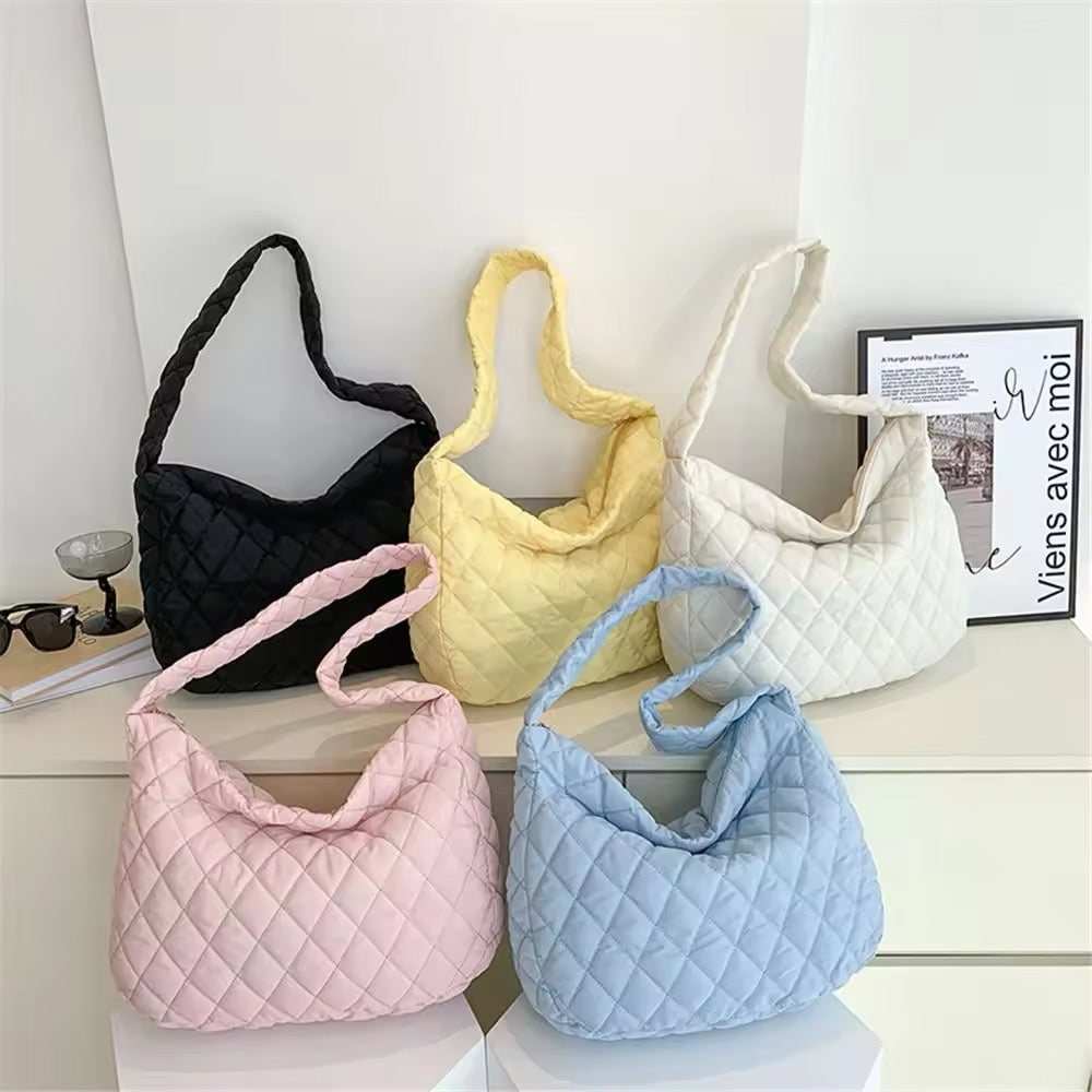 Quilted Ballerina Extra Large Puffer Tote Crossbody Padded Shoulder Bag