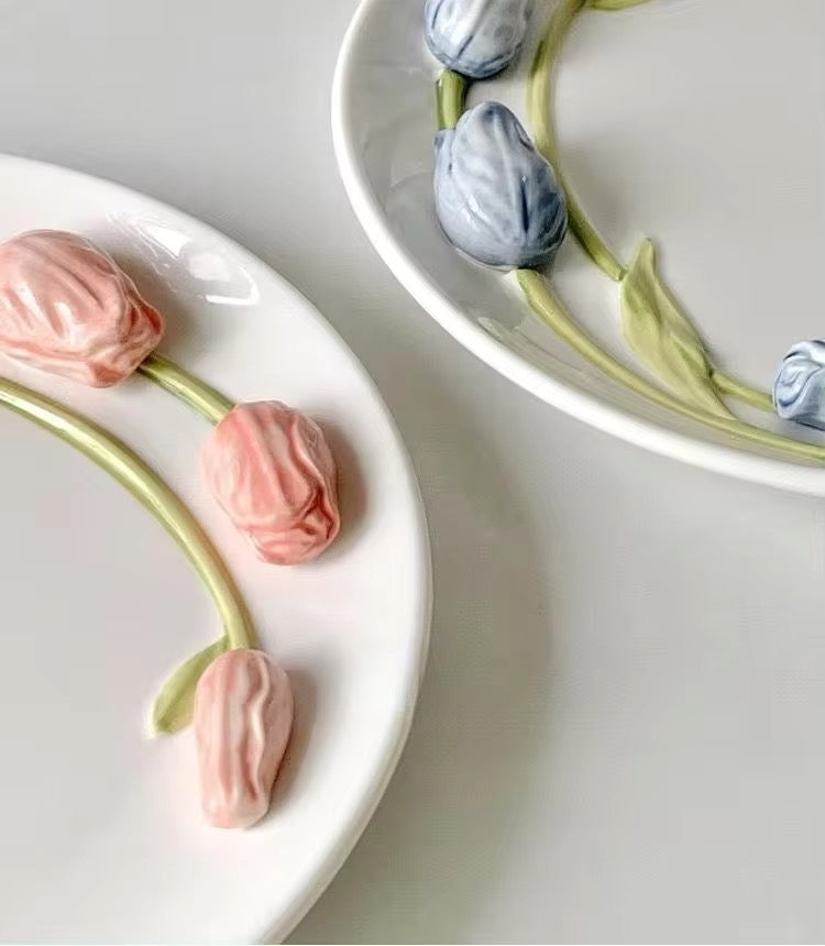 Tulip 3D Fairycore Ceramic Porcelain Mug And Plate Matching Set