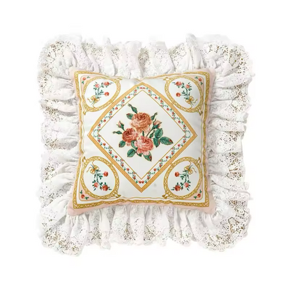 Floral Velvet Victorian French Bouquet Pink Princess Ruffle Hem Luxury Pillow Covers