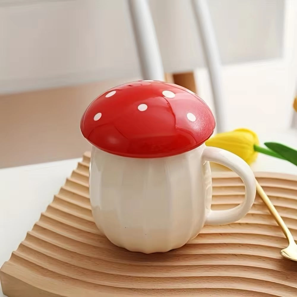 Autumn/Fall Mushroom Fairycore Large Lidded Ceramic Handmade Mug
