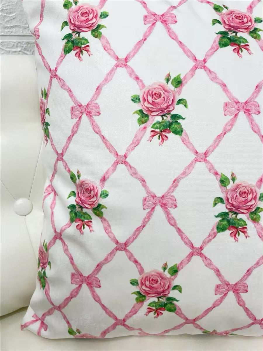 Pink Floral Ribbon Vintage French Princess Pillow Case