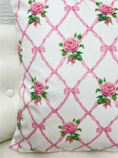 Pink Floral Ribbon Vintage French Princess Pillow Case