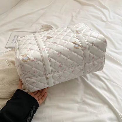 Floral Teddy Bear Quilted Leather Cute Daily Shoulder Bag